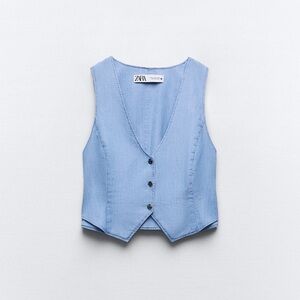 Zara VEST WITH BACK CINCH BLUE xs